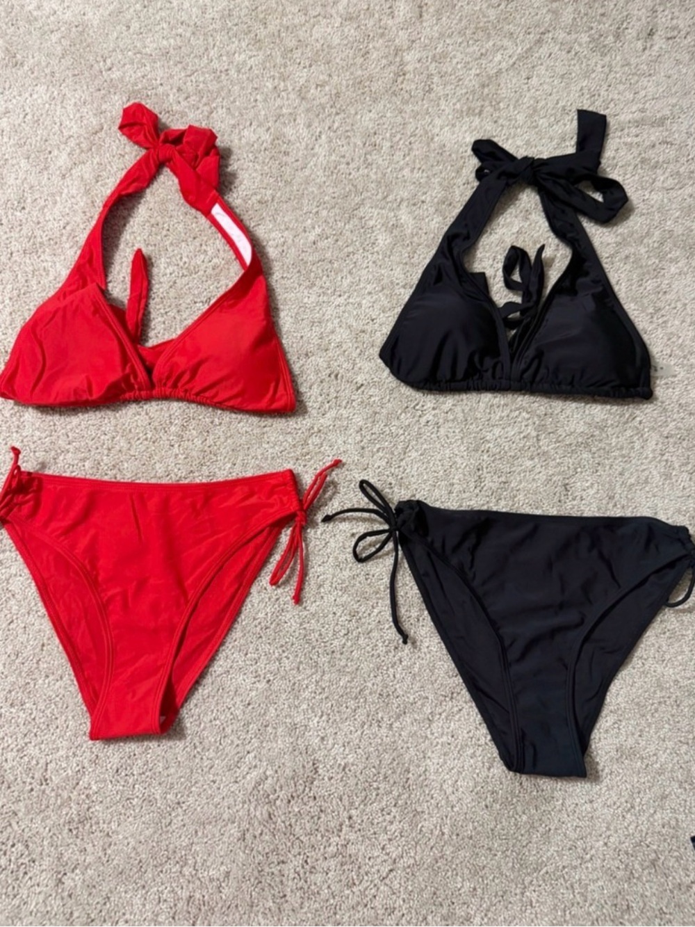Women’s Tie-Halter Bikini Set - Red and Black